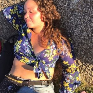 NWOT sheer floral wrap crop top